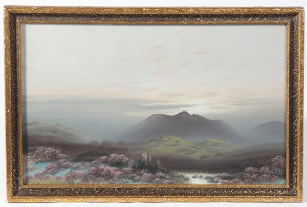 FRANK HOLMES GOUACHE: 11" x 17 1/2" gouache "Dartmoor Moorland" scene. Signed "Frank Holmes" lower left.