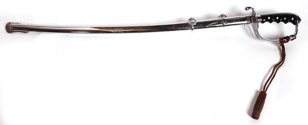 M1902 U.S. ARMY OFFICERS SWORD: In chromed finish with 28” single edged blade with ¾ length fuller etched with U.S. Army Eagle and floral scroll on right face and “”U.S.” and floral scroll on left, marked on left ricasso ��