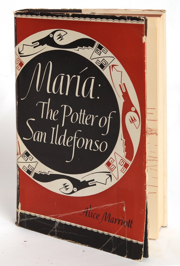 AUTOGRAPHED BOOK MARIA THE POTTER OF SAN ILDEFONSO: By Alice Marriott, with drawings by Margaret Lefrang, University of Oklahoma Press, Norman, 5th printing 1952. A to volume in embossed navy boards with illustrated d.j., 294pp. Signed in ink.