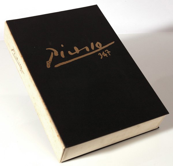 PICASSO 347 BOOKS: A two volume set of the above title published by Random House/Maecenas Press, N.Y., 1970, 1st edition in original slip case. This set is horizontal folio (12 x 16.75”) are linen backed with gilt Pic