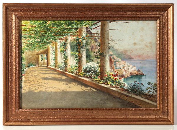 GAETANO CAPONE (NEW YORK) WATERCOLOR: Gaetano Capone (New York, 1845-1920) 11 1/2" x 17 1/2" watercolor. Picturesque scene in Maiori, Italy. Signed "G. Capone Maiori" lower right
