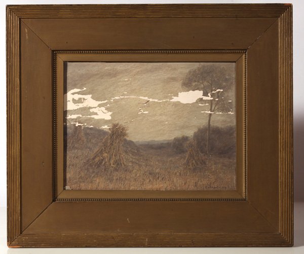 JOHN FRANKLIN EARHART (OHIO) OIL ON BOARD PAINTING: John Franklin Earhart (Ohio, 1853-1938) sight 11 3/4" x 16 1/4" oil on board painting. Titled "Misty Morning" in pencil on verso. Signed and dated "Earhart - 1910" lower right. Known as a Cincinnati l