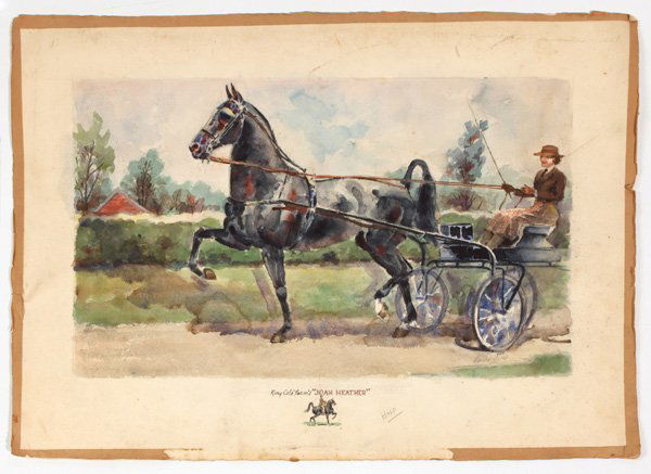 HAROLD G. BREUL "JOAN HEATHER" WATERCOLOR: Large watercolor of King Cole Farm's Joan Heather horse. Signed lower right. Harold Guenther Breul (1889 - 1965, Providence, R.I.). Mr. Breul studied under Henry McCarter. His specialties were horses