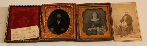 DAGUERREOTYPE & AMBROTYPE OF DOOLITTLE FAMILY PLUS: Lot of 3 includes a sixth plate daguerreotype portrait of “Eunice Ann Doolittle”, mounted in half case; plus a sixth plate ambrotype portrait of Eli Doolittle, mounted in a full case; and an album