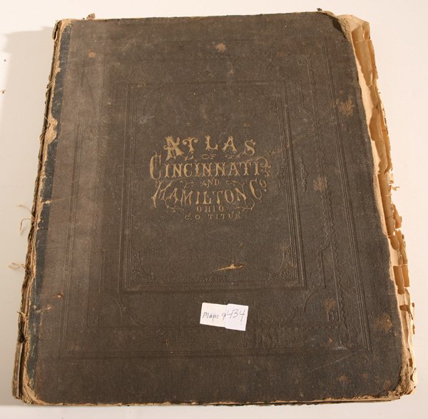 1869 TITUS ATLAS OF CINCINNATI & HAMILTON CO., OHIO: Full title being “Titus Atlas of Hamilton Co, Ohio from Actual Surveys by R.H. Harrison C.E. Assisted by Geo. E. Warner, A. Leavenworth, J.E. Sherman, L.C. Warner & R.t. Higgins To which is Added A 