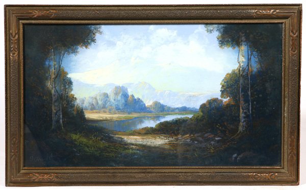 0. ARNOLD (EARLY 20TH CENTURY) PASTEL PAINTING: Signed O. Arnold 13 1/2" x 25 1/2" pastel painting on paper. Signed lower left "O. Arnold". Very well done landscape with mountains in the distance. In period frame.