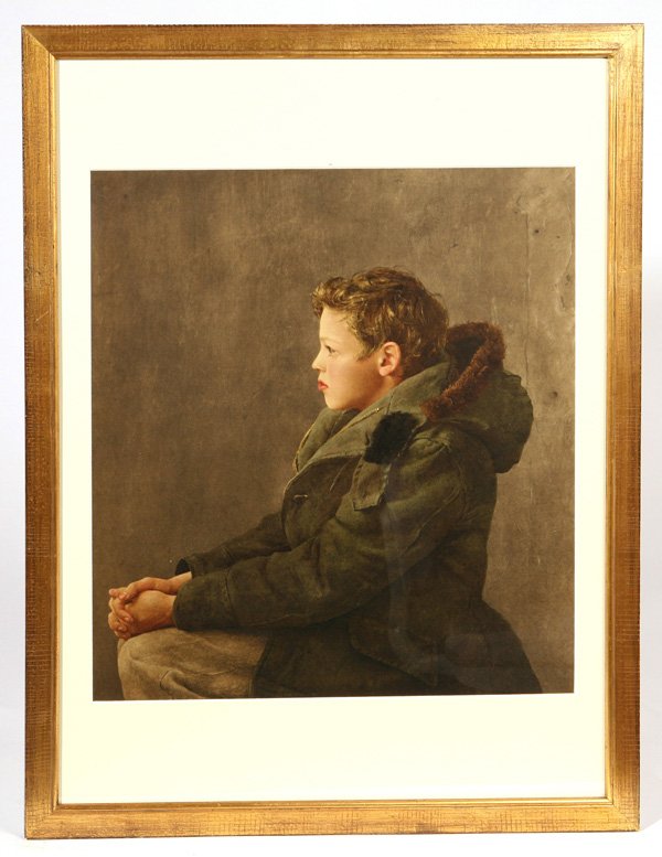 ANDREW WYETH (PA/ME) COLOR COLLOTYPE: Andrew Wyeth (Pennsylvania/Maine, 1917-2009) 19" x 17 1/4" color collotype titled Faraway", from the Limited Edition (No. 156 or 250) Portfolio printed in 1945 by the Triton Press for Phillip Hofer. E