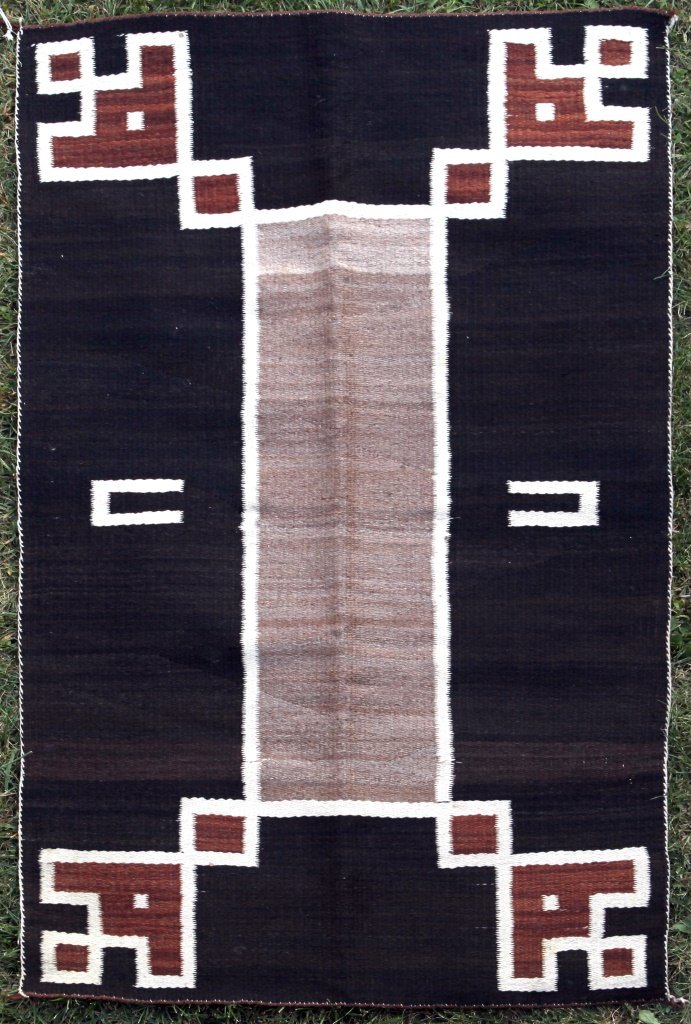 Native American Navajo Tribe Weaving: In nice natural earth toned geometric pattern, 31 x 54.5â€.
