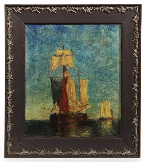 Emil Hermann (Texas) Pastel: Emil Hermann (Texas, 1870-1966) 12" x 10" pastel of ships. Signed, "E. Hermann," and dated, "1904," lower left.