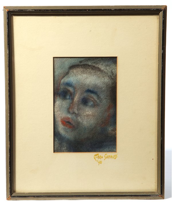 Clara Shainess (New York) Watercolor: Clara Shainess (New York, 1896 - 1987) watercolor portrait. Sight 6 1/4" x 4 1/4". Signed and dated, "Clara Shainess '40," lower right. Clara Shainess was born in Manchester, England in 1896. Methods