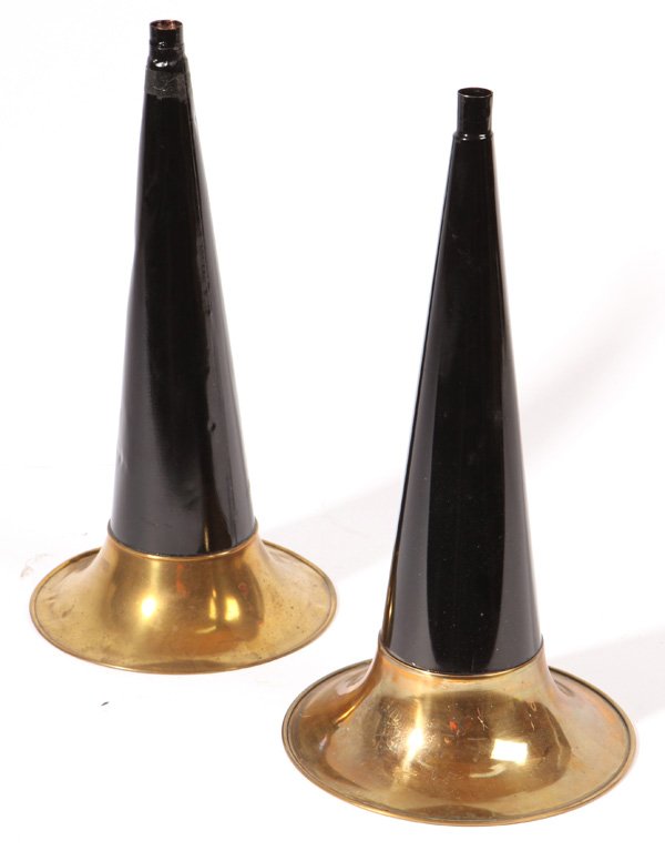 Two Horns for Cylinder Phonograph: 14" x 7" and 13 1/2" x 6 1/2".