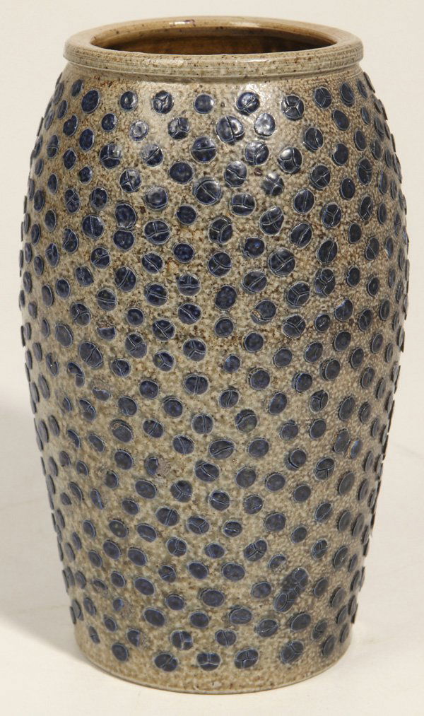 Unusual Blue Dot Decorated Stoneware Jar (1 of 5)