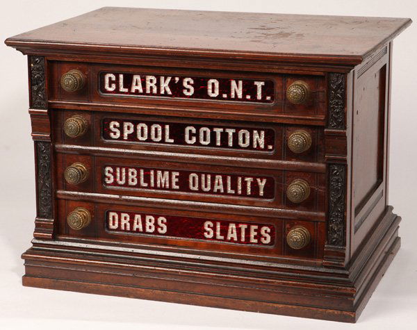 Clark's Red Glass Four Drawer Spool Cabinet (1 of 7)
