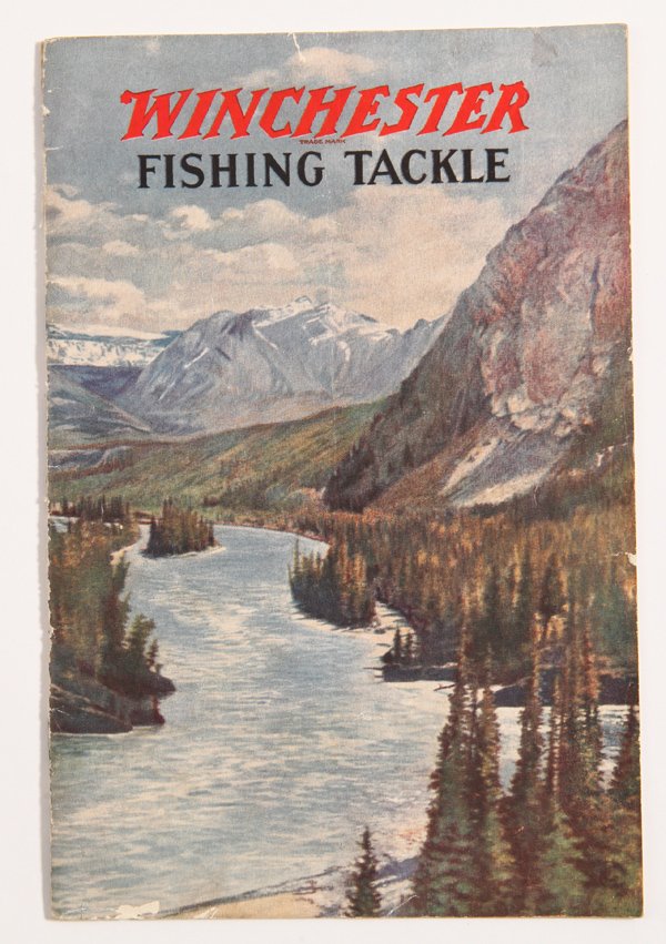 Rare Winchester Fishing Tackle Catalog: An 8vo5.5 x 8.5 inch) with chromolithographed cover, dated 1924 with 32 illustrated pages advertising rods, reels, hooks, flies lures. Leaders, lines, tackle boxes and more fishing related items. The 