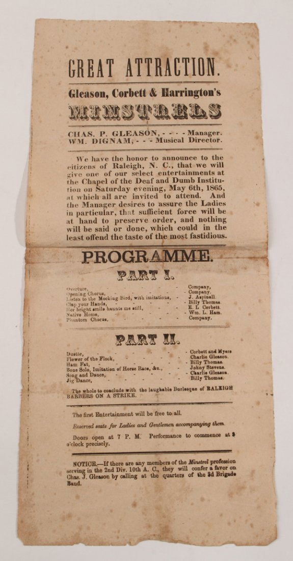 Rare Civil War Regimental Minstrel Show Broadside (1 of 6)
