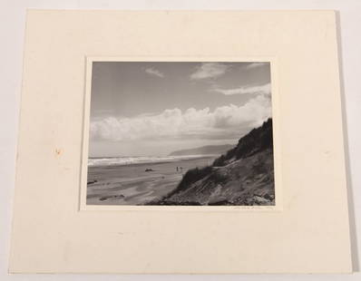 Fae Heath Batten Photo: Landscape, beach scene with people, black and white silver gelatin photograph, 7.75 x 9.7 inches, matted and signed and dated 1979 in pencil lower right, matt is 14 x 17 inches. Fae Heath Batten (1927