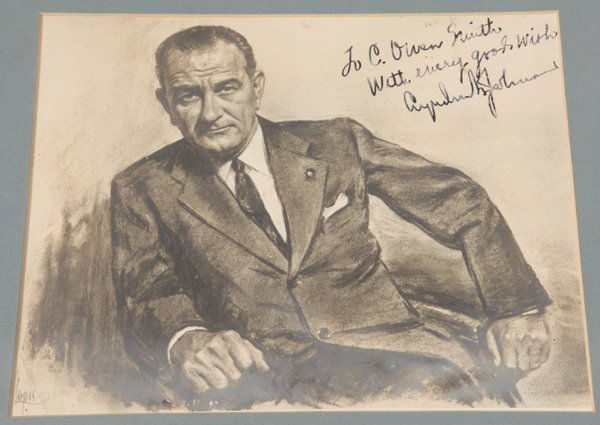 Autographed LBJ Charcoal Portrait (1 of 7)