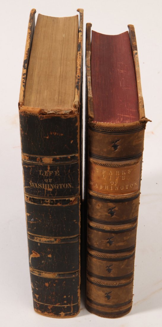 The Life of George Washington, by Sparks: Lot of two, includes the 1839 1st edition by Jared Sparks, published by Ferdinand Andrews of Boston. 8vo (9 x 5.75 inch) in original, black morocco covers, gilt-stamped spine, 562pp. with marbled end 