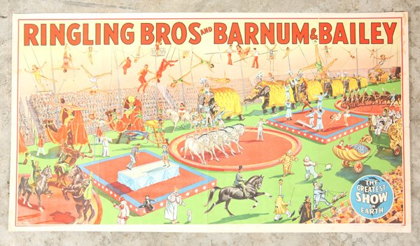 Ringling Bros. Barnum & Bailey Circus Poster: Original 1945 paper poster by Bill Bailey. 14 1/2" x 26 1/2".