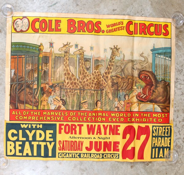 1930's Cole Bros. Clyde Beatty Circus Poster (1 of 5)