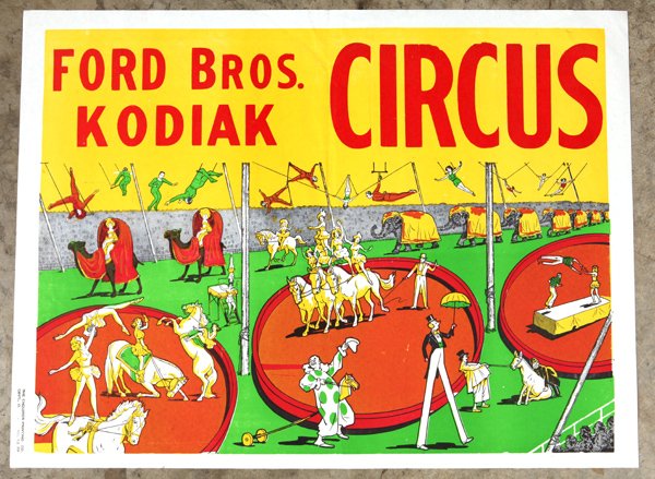 Ford Bros. Kodiak Circus Poster: Circa 1960's. 21" x 28".