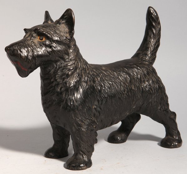 Near Mint Cast Iron Scotty Doorstop: In original polychrome painted finish, 10 1/2 x 4 x 8 3/4 inches high.