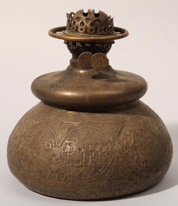 American Tiffany Style Brass Oil Lamp Base (1 of 8)