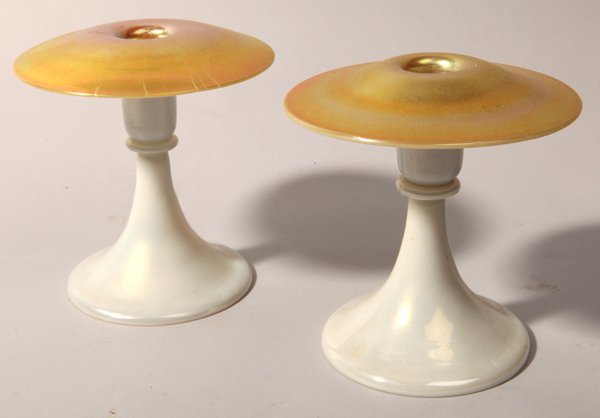 Steuben Aurene & Calcite Candlesticks (1 of 5)