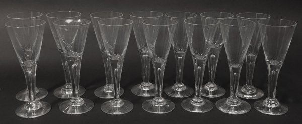 Colonial Williamsburg Teardrop Wines: By Blenko, set of 14, 6 1/2 inches high.