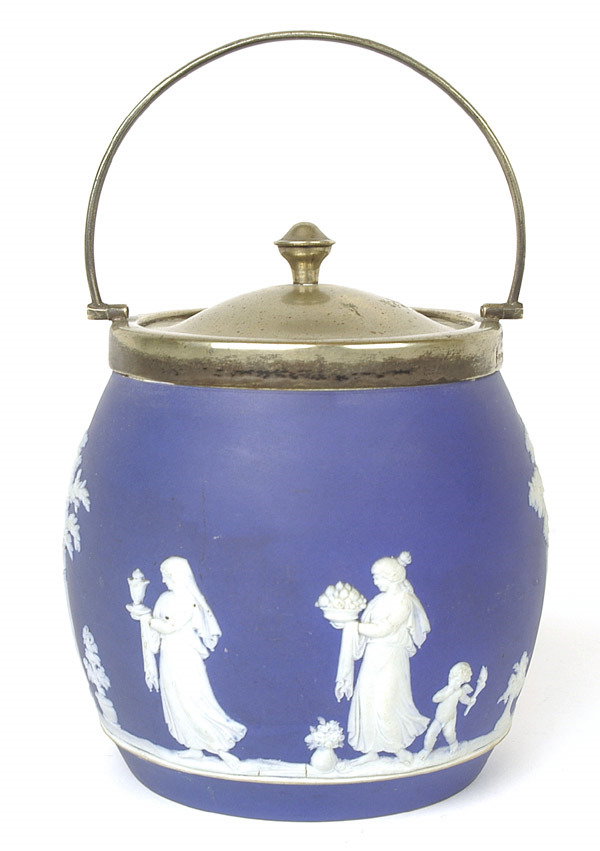 WEDGWOOD JASPERWARE DARK BLUE BISCUIT JAR