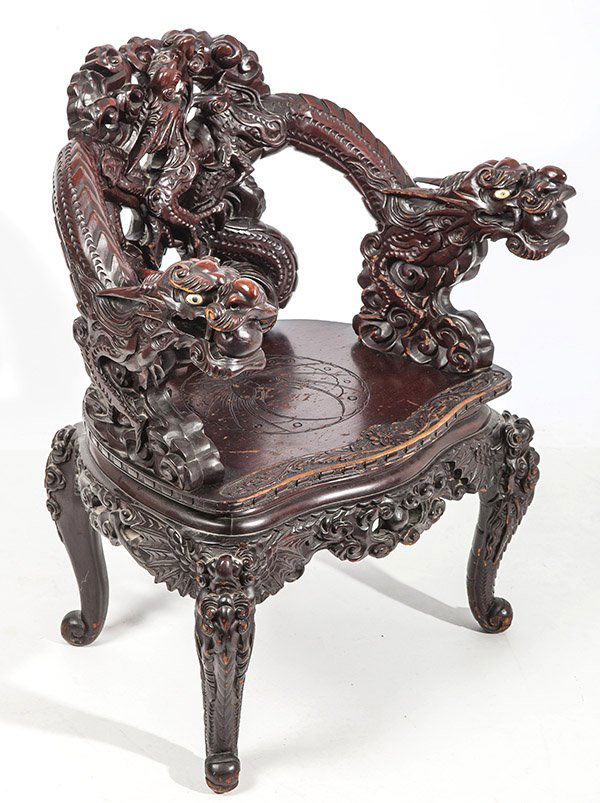 Signed Carved Chinese Armchair (1 of 10)