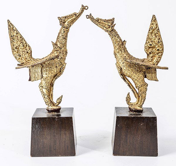 Pair Gilt Bronze Thai Phoenix (1 of 8)