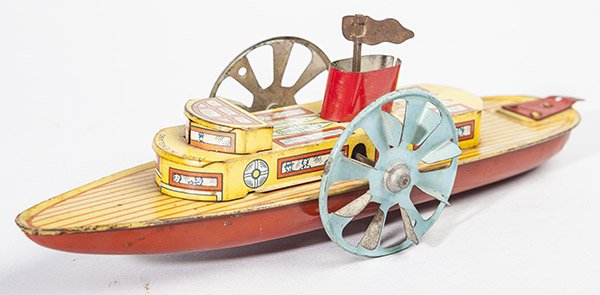 ENGLISH TIN WINDUP SIDEWHEELER SHIP (1 of 6)