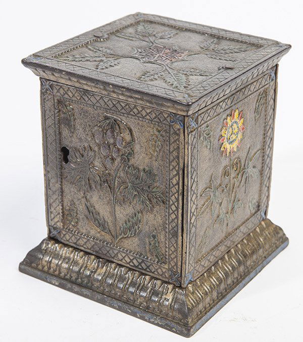 CAST IRON STEVENS FLORAL SAFE BANK (1 of 6)