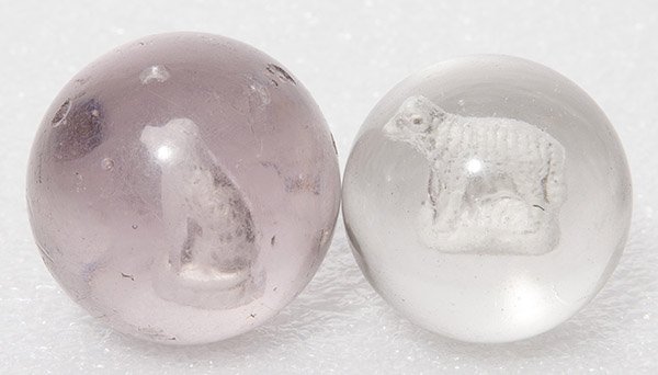 SEATED DOG & RAM SULPHIDE MARBLES (1 of 6)