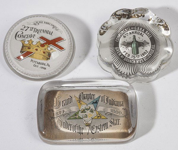 THREE ANTIQUE LODGE PAPERWEIGHTS (1 of 7)