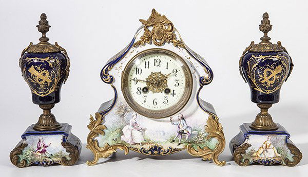 French Ormolu Mounted Porcelain Clock Set (1 of 8)