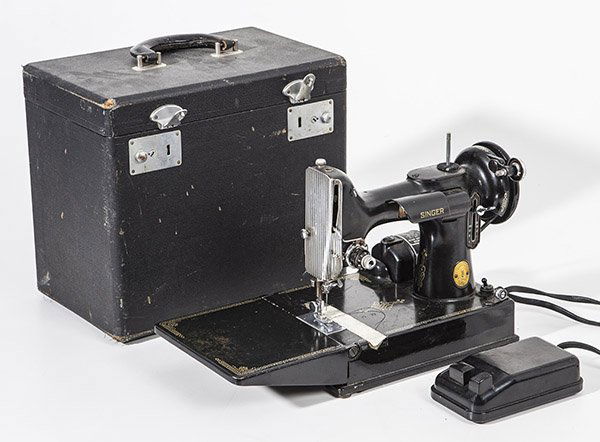 Singer Featherweight Sewing Machine: Model L No. 03595", 7 1/4" square x 16" high.