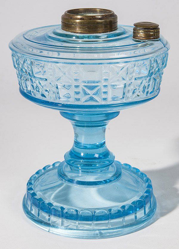 Saphire Blue Pattern Glass Oil Lamp (1 of 5)