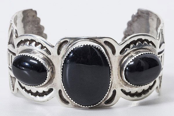 Navajo Silver & Black Onyx Cuff Bracelet (1 of 6)