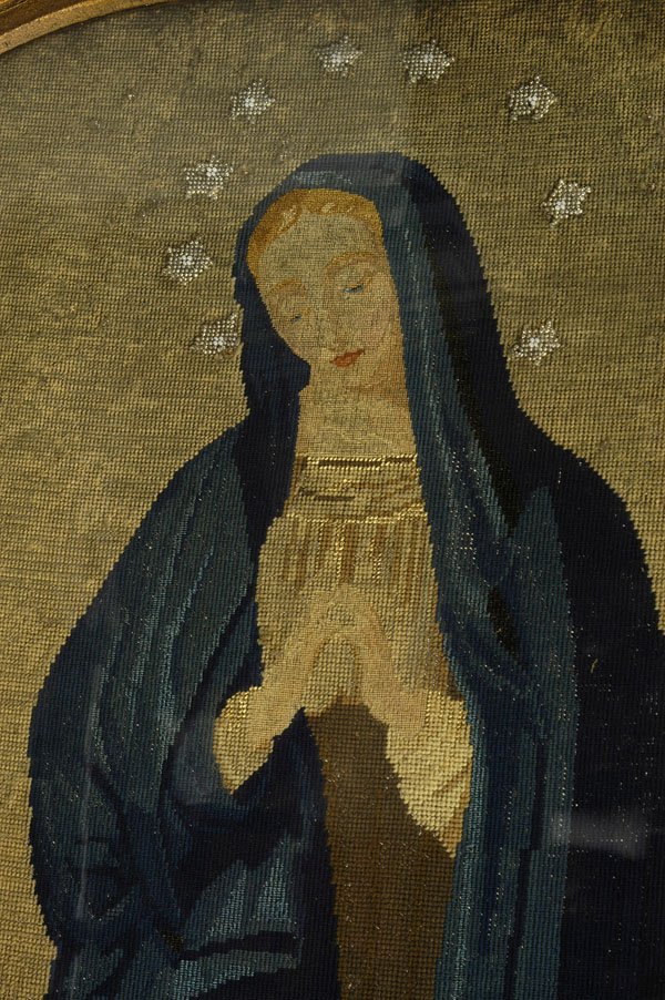 LG. 1861 RELIGIOUS NEEDLEWORK OF MADONNA - SAMPLER - 2