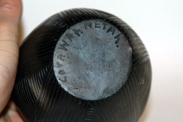 CORA WAHNETAH BLACKWARE INDIAN POTTERY BOWL - 4
