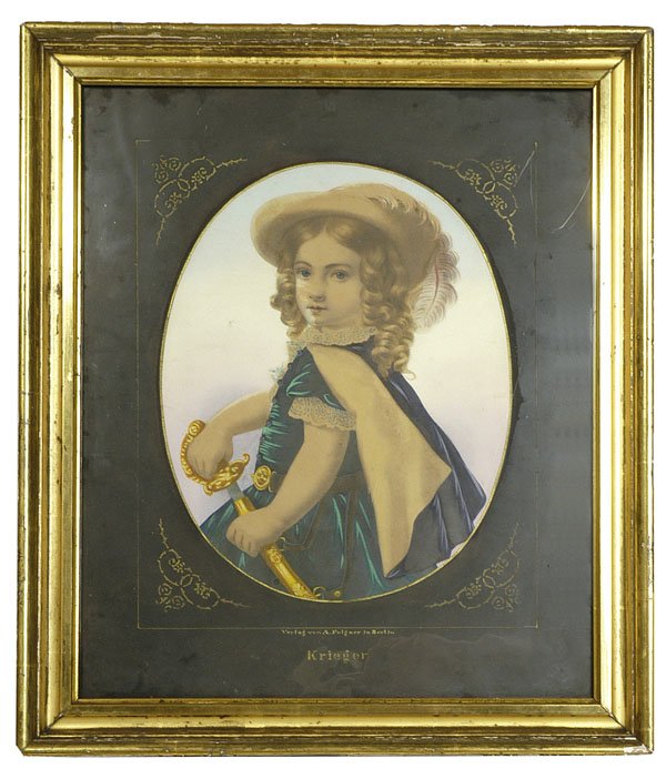 EARLY HAND COLORED LITHOGRAPH OF BOY WITH SWORD