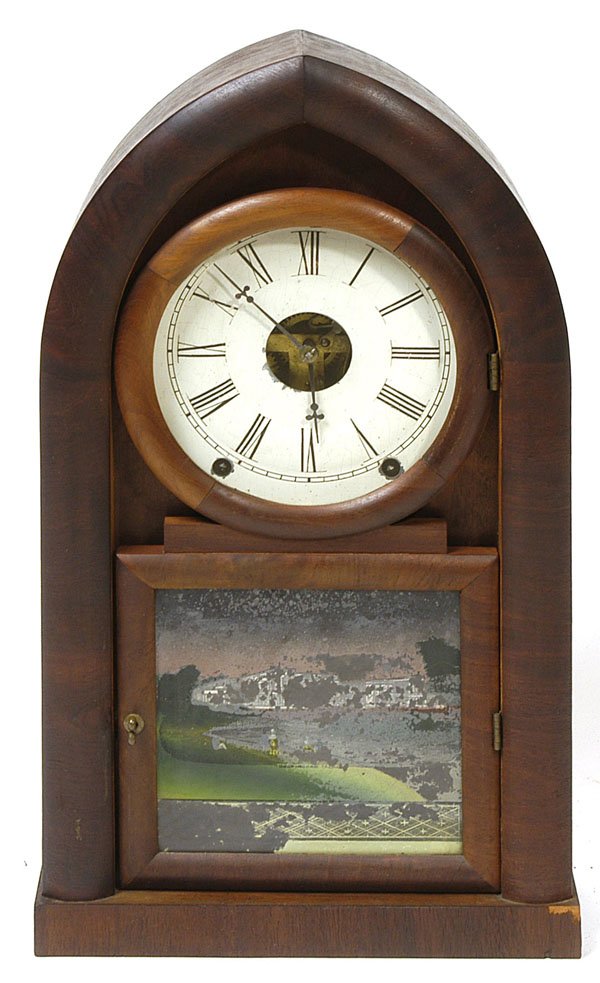 GILBERT FLAMED MAHOGANY SHELF CLOCK