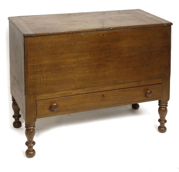 EARLY SUGAR CHEST WITH ONE DRAWER AND TURNED FEET
