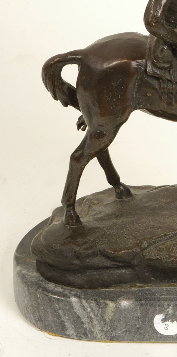 RECAST REMINGTON BRONZE OF COWBOY ON HORSEBACK - 2