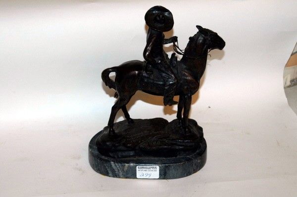 RECAST REMINGTON BRONZE OF COWBOY ON HORSEBACK - 3