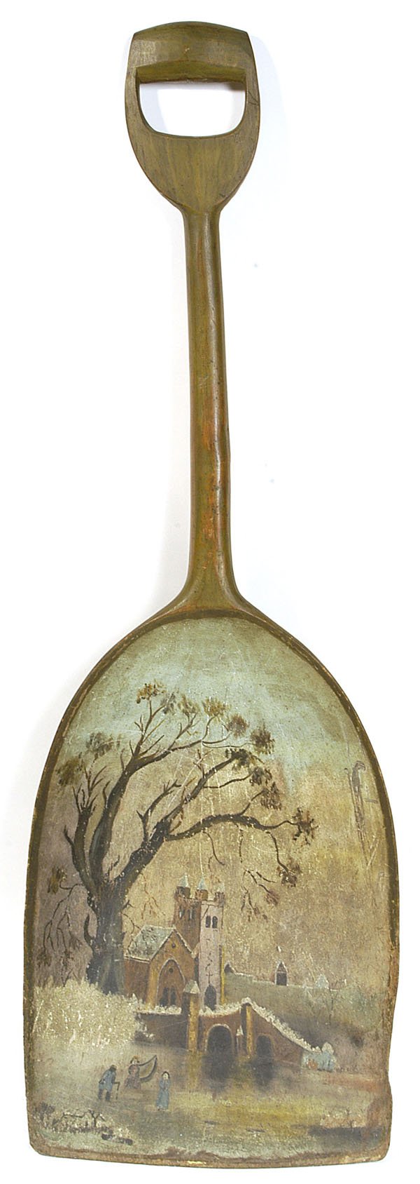 EARLY FOLK ART WOODEN SHOVEL WITH HANDPAINTED SCEN