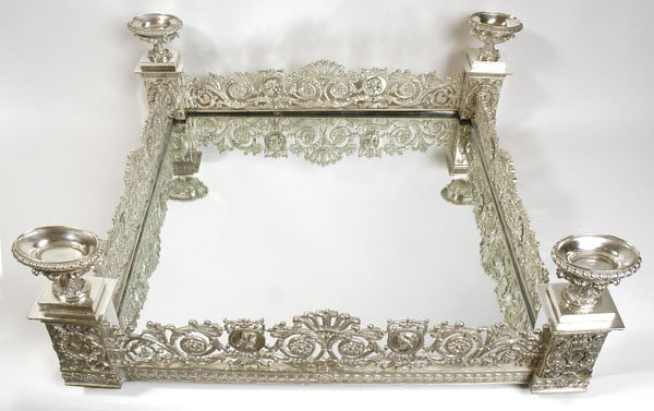 LARGE VICTORIAN SILVERPLATED PLATEAU MIRROR