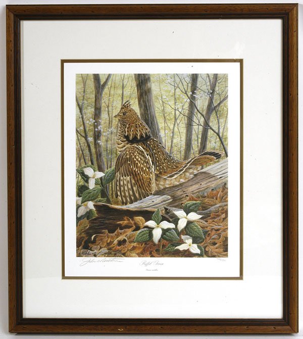 JOHN RUTHVEN DOUBLE SIGNED "RUFFED GROUSE" PRINT